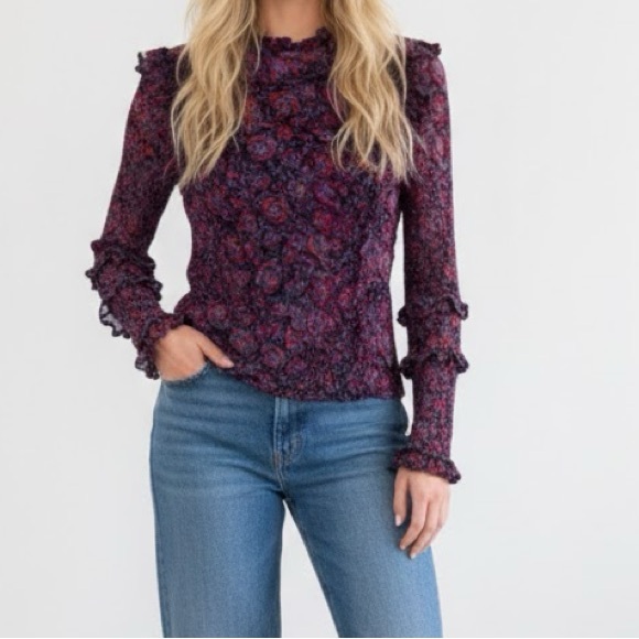 Cleobella Tops - Cleobella Purple Floral Ruffled Long Sleeve Blouse Medium